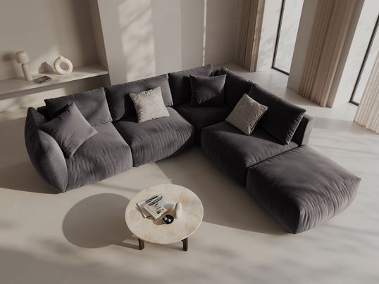 Coltar modular dreapta 4 locuri, Chris-184, Micadoni Home, 295x290x80 cm, catifea, gri inchis