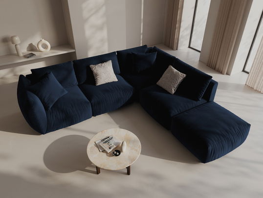 Coltar modular dreapta 4 locuri, Chris-184, Micadoni Home, 295x290x80 cm, catifea, albastru regal