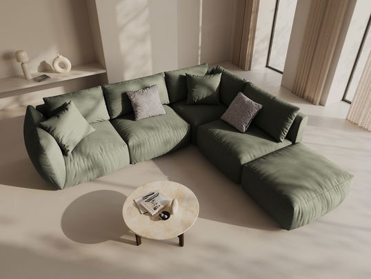 Coltar modular dreapta 4 locuri, Chris-259, Micadoni Home, 295x290x80 cm, tesatura structurata chenille, verde deschis