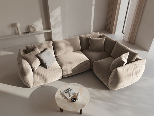 Coltar dreapta 4 locuri, Chris-184, Micadoni Home, 295x210x80 cm, catifea, ecru