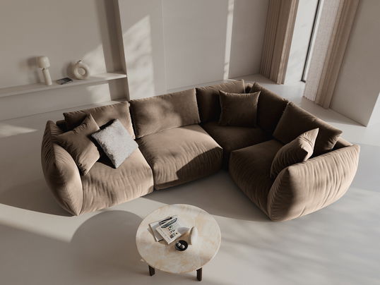 Coltar dreapta 4 locuri, Chris-184, Micadoni Home, 295x210x80 cm, catifea, maro deschis