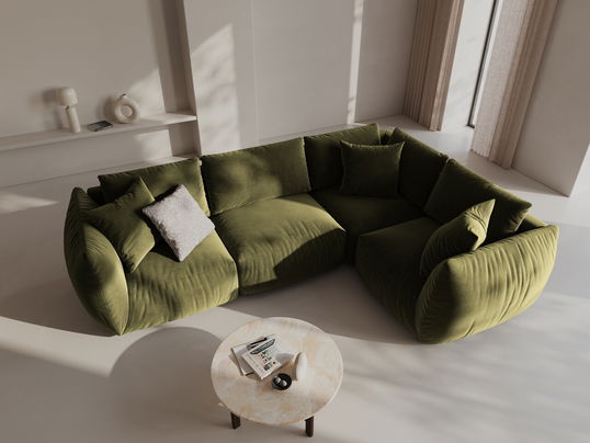 Coltar dreapta 4 locuri, Chris-184, Micadoni Home, 295x210x80 cm, catifea, verde deschis