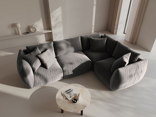 Coltar dreapta 4 locuri, Chris-184, Micadoni Home, 295x210x80 cm, catifea, gri