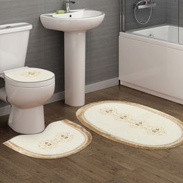 Set covoraș de baie (3 bucăți), Alanur Home, Klozet Tkm.000187, Poliester, Crem