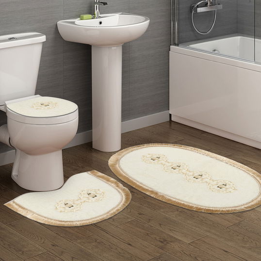 Set covoraș de baie (3 bucăți), Alanur Home, Klozet Tkm.000187, Poliester, Crem