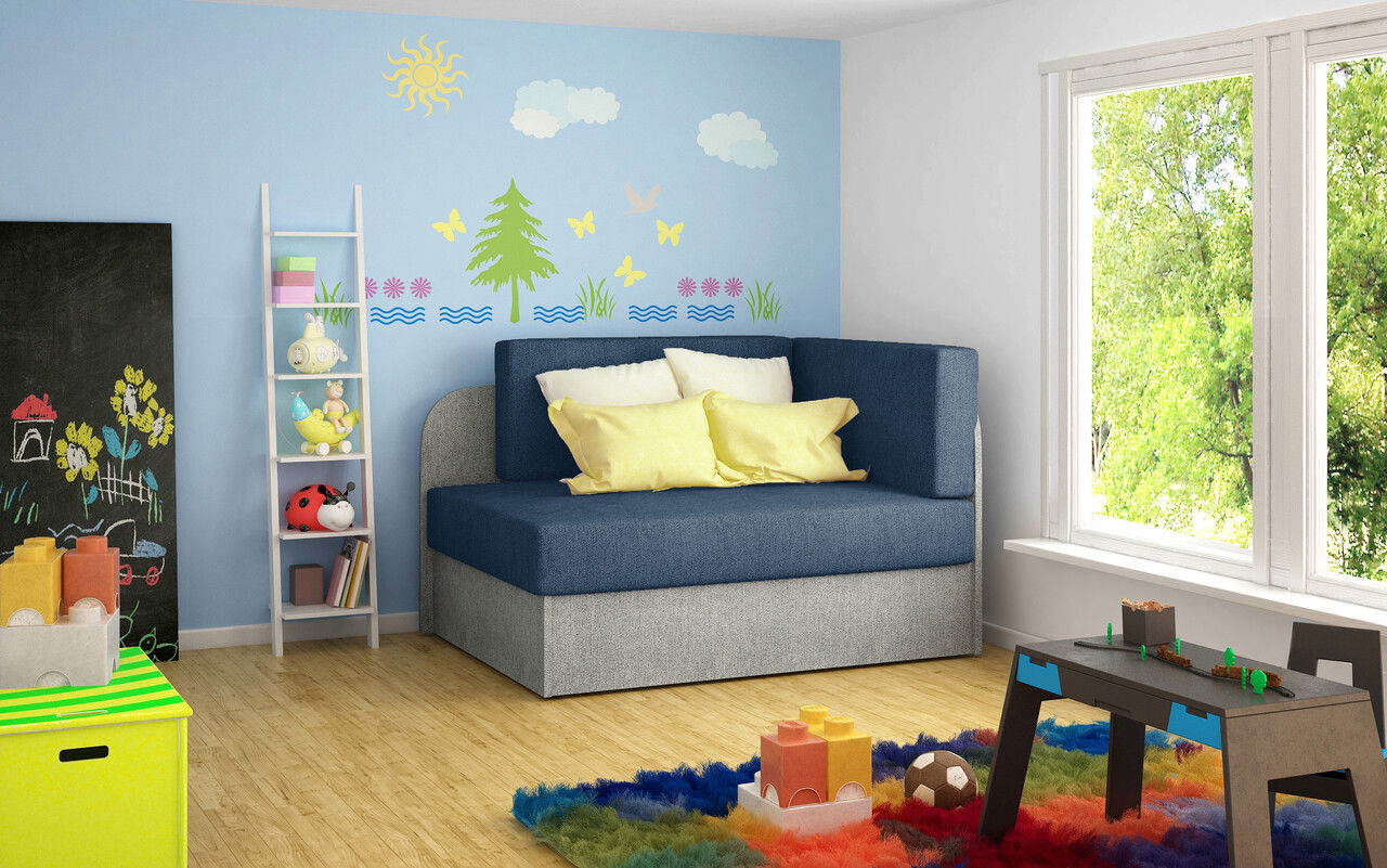 Canapea extensibila 2 locuri, ELTAP, Rosa, 104x75x60 cm, lemn/poliester, albastru/gri