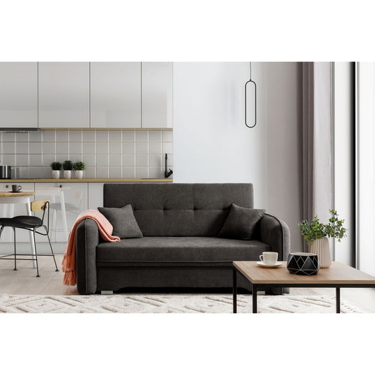 Canapea extensibila 3 locuri, ELTAP, Laine, 155x105x75 cm, lemn/poliester, gri inchis