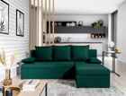 Coltar extensibil reversibil 3 locuri, ELTAP, Gino, 201x143x90 cm, lemn/poliester, verde inchis