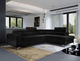 Coltar extensibil dreapta 4 locuri, ELTAP, Lau-39, Laurence, 278x205x92 cm, lemn/poliester, negru