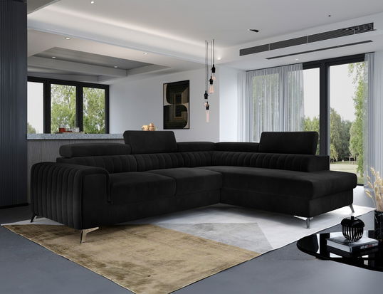 Coltar extensibil dreapta 4 locuri, ELTAP, Lau-39, Laurence, 278x205x92 cm, lemn/poliester, negru