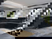 Coltar extensibil dreapta 4 locuri, ELTAP, Lau-42, Laurence, 278x205x92 cm, lemn/poliester, gri inchis