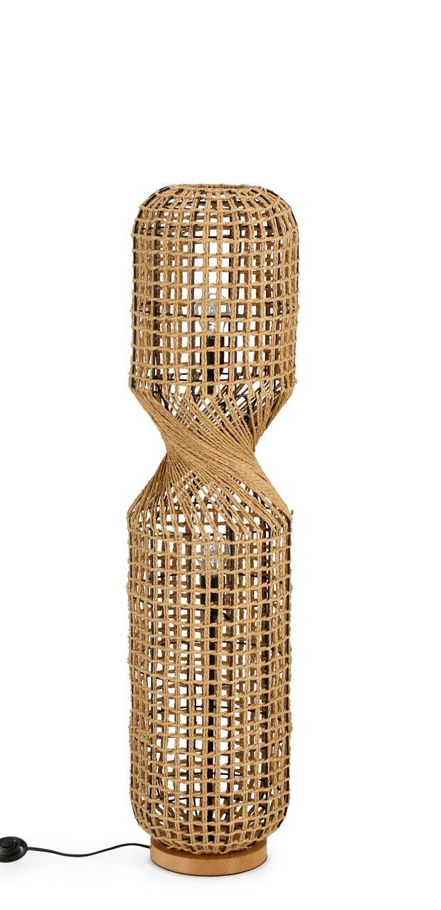 Lampadar Malabo, Bizzotto, D25x104 cm, 2 x E27, 40W, metal/hartie impletita, natural