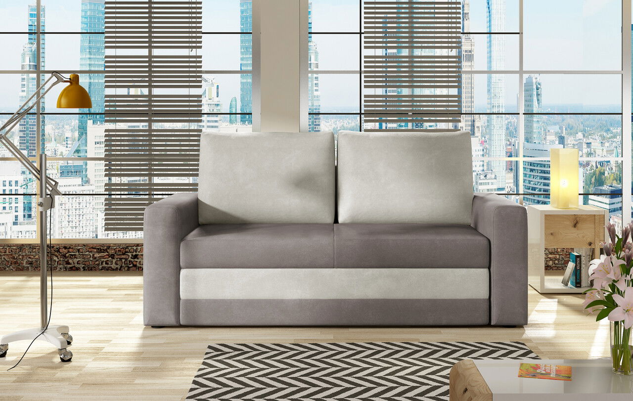 Canapea extensibila 2 locuri, ELTAP, Wave, 150x90x90 cm, lemn/poliester, gri inchis/gri deschis