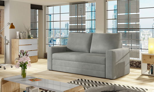 Canapea extensibila 2 locuri, ELTAP, Wave, 150x90x90 cm, lemn/poliester, gri
