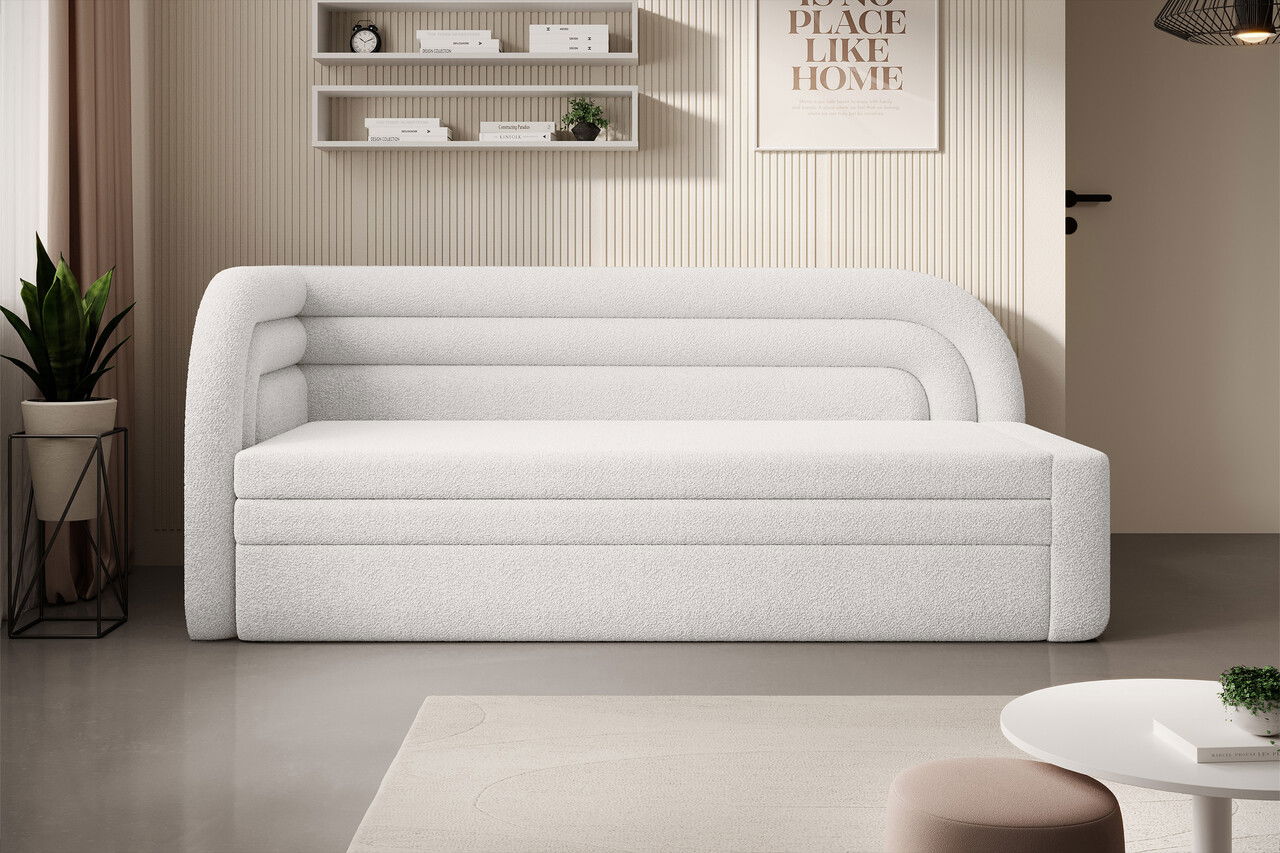 Canapea extensibila brat stanga 3 locuri, ELTAP, Fabillo, 223x86x80 cm, lemn/poliester, alb