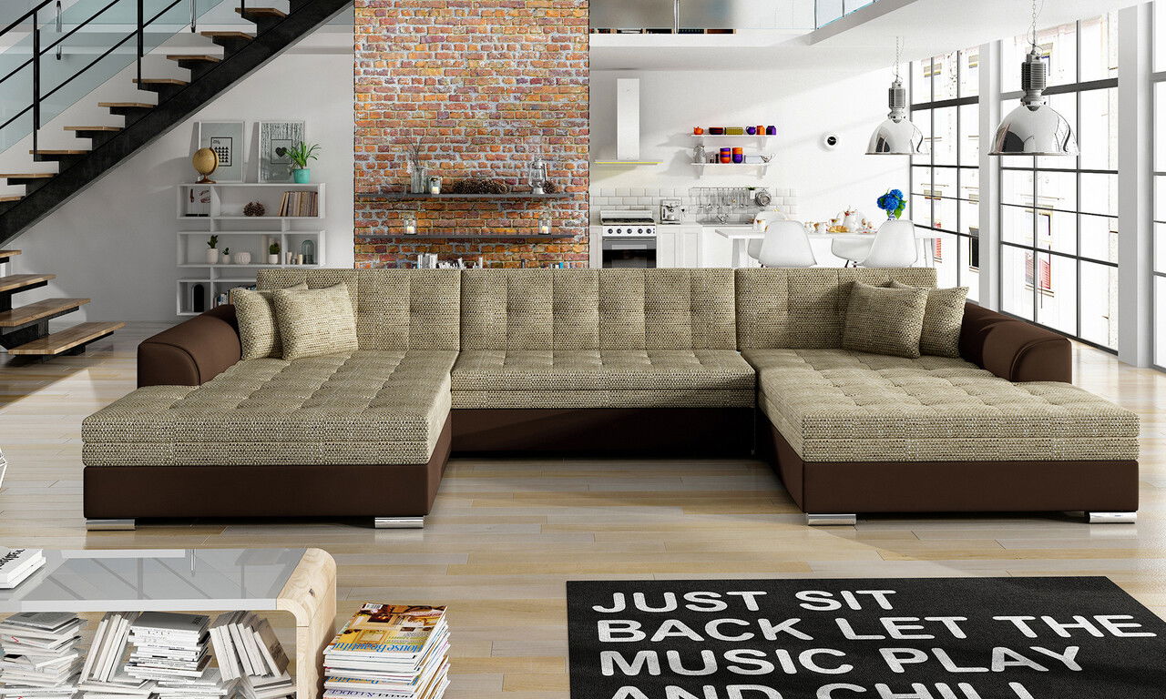 Coltar extensibil 5 locuri, ELTAP, Vento, 359x165x87 cm, lemn/poliester, bej/maro