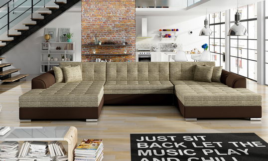Coltar extensibil 5 locuri, ELTAP, Vento, 359x165x87 cm, lemn/poliester, bej/maro