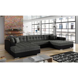 Coltar extensibil 5 locuri, ELTAP, Vento, 359x165x87 cm, lemn/poliester, gri inchis/negru
