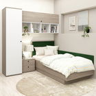 Dormitor copii pe colt RIALTO 2, Oak, Alb, Catifea Verde