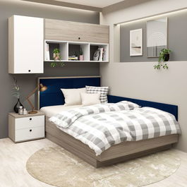 Dormitor colt RIALTO 4, Oak, Alb, Catifea Albastru