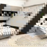 Dormitor copii pe colt RIALTO 2, Oak, Antracit, Catifea Neagra