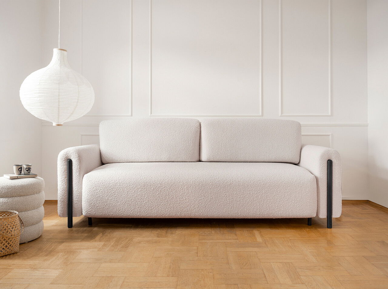 Canapea extensibila 3 locuri, ELTAP, SO-ARC-BL-18JAF, Arcadova, 244x97x97 cm, lemn/poliester, bej/negru