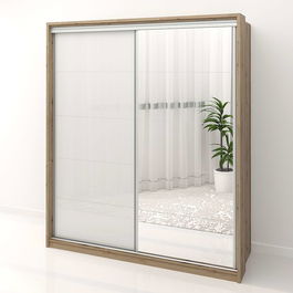 Dulap dormitor PRIMAVERA 185, H205, cu oglinda k5, Stejar, Alb Gloss