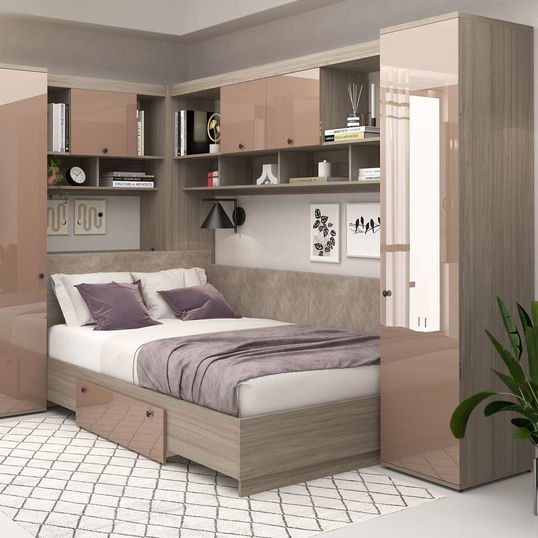 Oferta Dormitor colt AMBRO 9, Oak, Cappuccino Gloss cu saltea inclusa