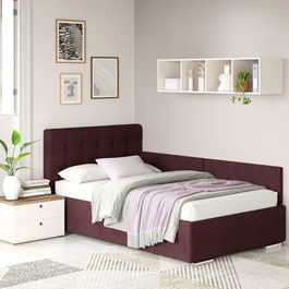 Pat tapitat de colt pentru copii GEORGIA Clasic, 90x200, H107, somiera, Stofa Mov V68