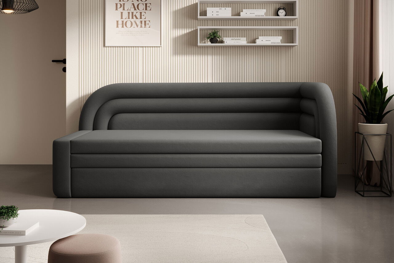 Canapea extensibila brat dreapta 3 locuri, ELTAP, Fabillo, 223x86x80 cm, lemn/poliester, gri inchis