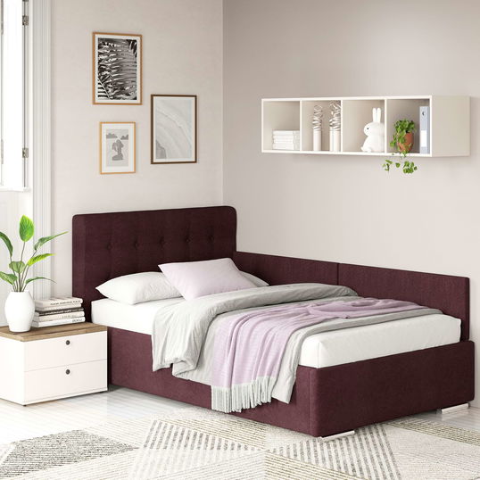 Pat tapitat de colt pentru copii GEORGIA Clasic, 120x200, H107, somiera, Stofa Mov V68