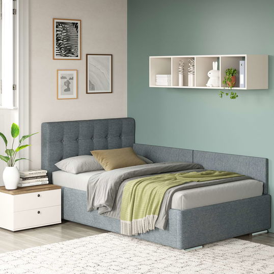 Pat tapitat de colt pentru copii GEORGIA Clasic, 120x200, H107, somiera, Stofa Albastru V73