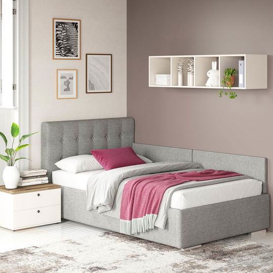 Pat tapitat de colt pentru copii GEORGIA Clasic, 90x200, H107, somiera, Stofa Gri V90