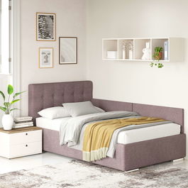 Pat tapitat de colt pentru copii GEORGIA Clasic, 120x200, H107, somiera, Stofa Mov Lila V60