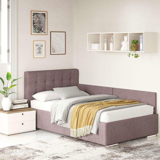 Pat tapitat de colt pentru copii GEORGIA Clasic, 120x200, H107, somiera, Stofa Mov Lila V60