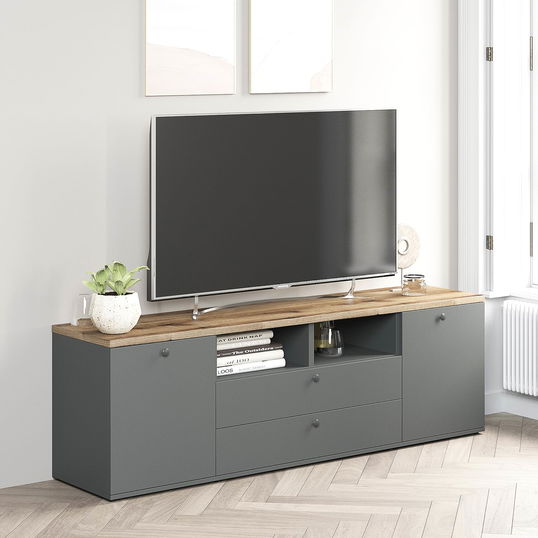 Comoda TV PRIMAVERA, 180x42, H58, 2U2S, Antracit, Stejar