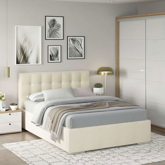 Dormitor GEORGIA 1, Stejar, Alb Gloss, Catifea Bej
