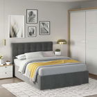 Dormitor GEORGIA 1, Stejar, Alb Gloss, Catifea Gri