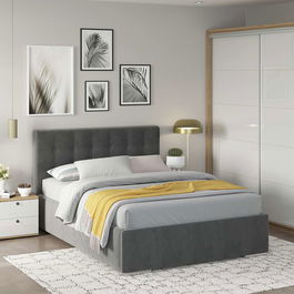 Dormitor GEORGIA 1, Stejar, Alb Gloss, Catifea Gri