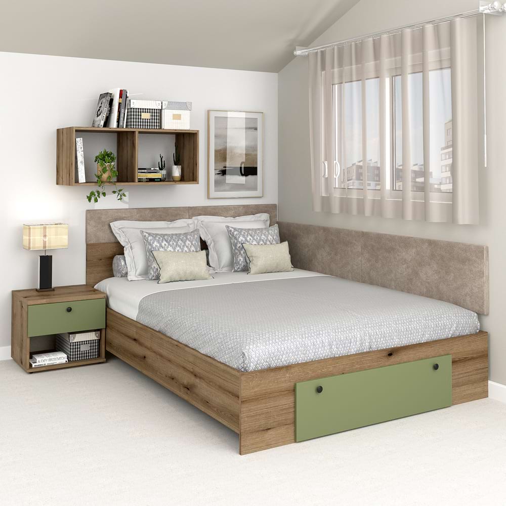 Pat colt AMBRO, 140x200, sertar frontal, Stejar, Pesto