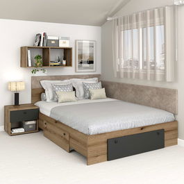 Pat colt AMBRO, 140x200, 2 sertare, Stejar, Antracit
