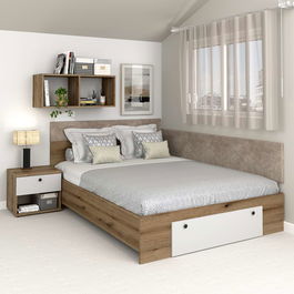 Pat colt AMBRO, 160x200, sertar frontal, Stejar, Alb