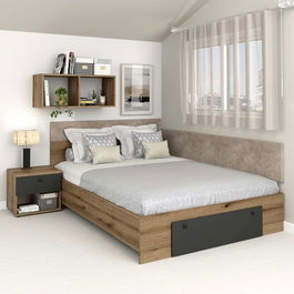 Pat colt AMBRO, 140x200, sertar frontal, Stejar, Antracit