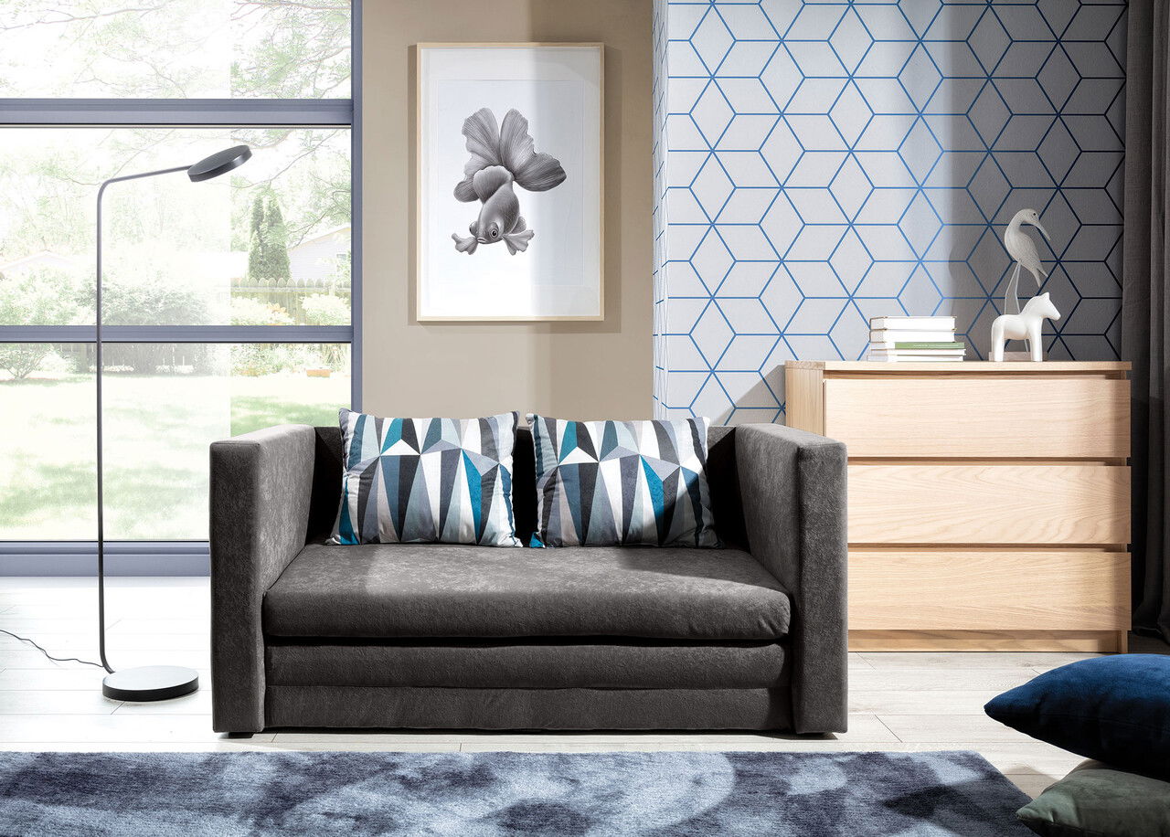 Canapea extensibila 2 locuri, ELTAP, Neva, 132x70x62 cm, lemn/poliester, gri