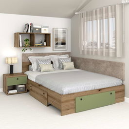 Pat colt AMBRO, 160x200, 2 sertare, Stejar, Pesto