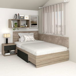 Pat colt de o persoana AMBRO, 90x200, sertar lateral, Oak, Antracit