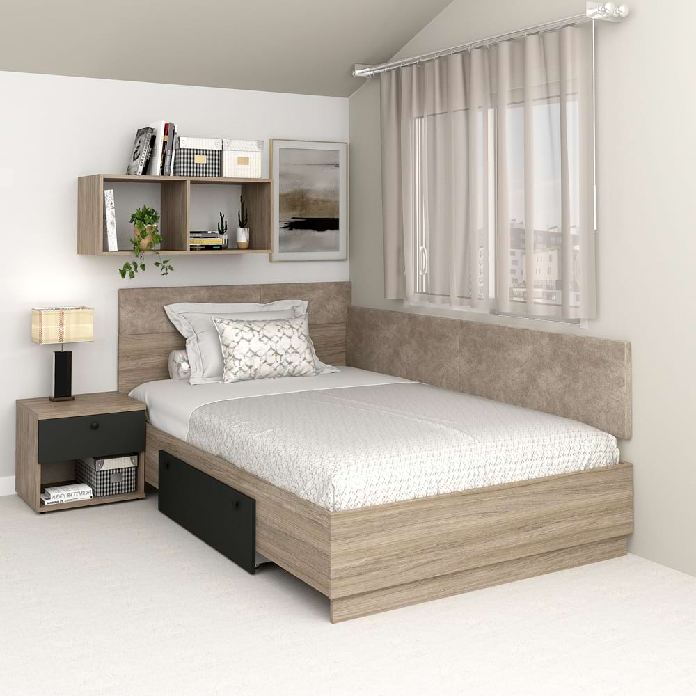 Pat colt de o persoana AMBRO, 120x200, sertar lateral, Oak, Antracit