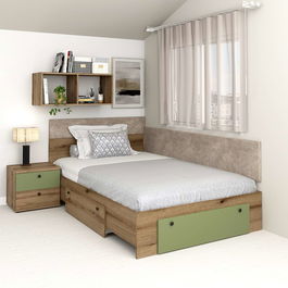 Pat colt de o persoana AMBRO, 120x200, 2 sertare, Stejar, Pesto