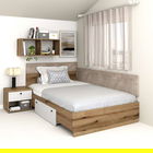 Pat colt de o persoana AMBRO, 90x200, sertar lateral, Stejar, Alb