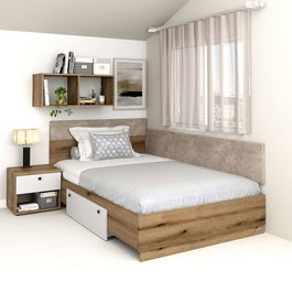 Pat colt de o persoana AMBRO, 120x200, sertar lateral, Stejar, Alb